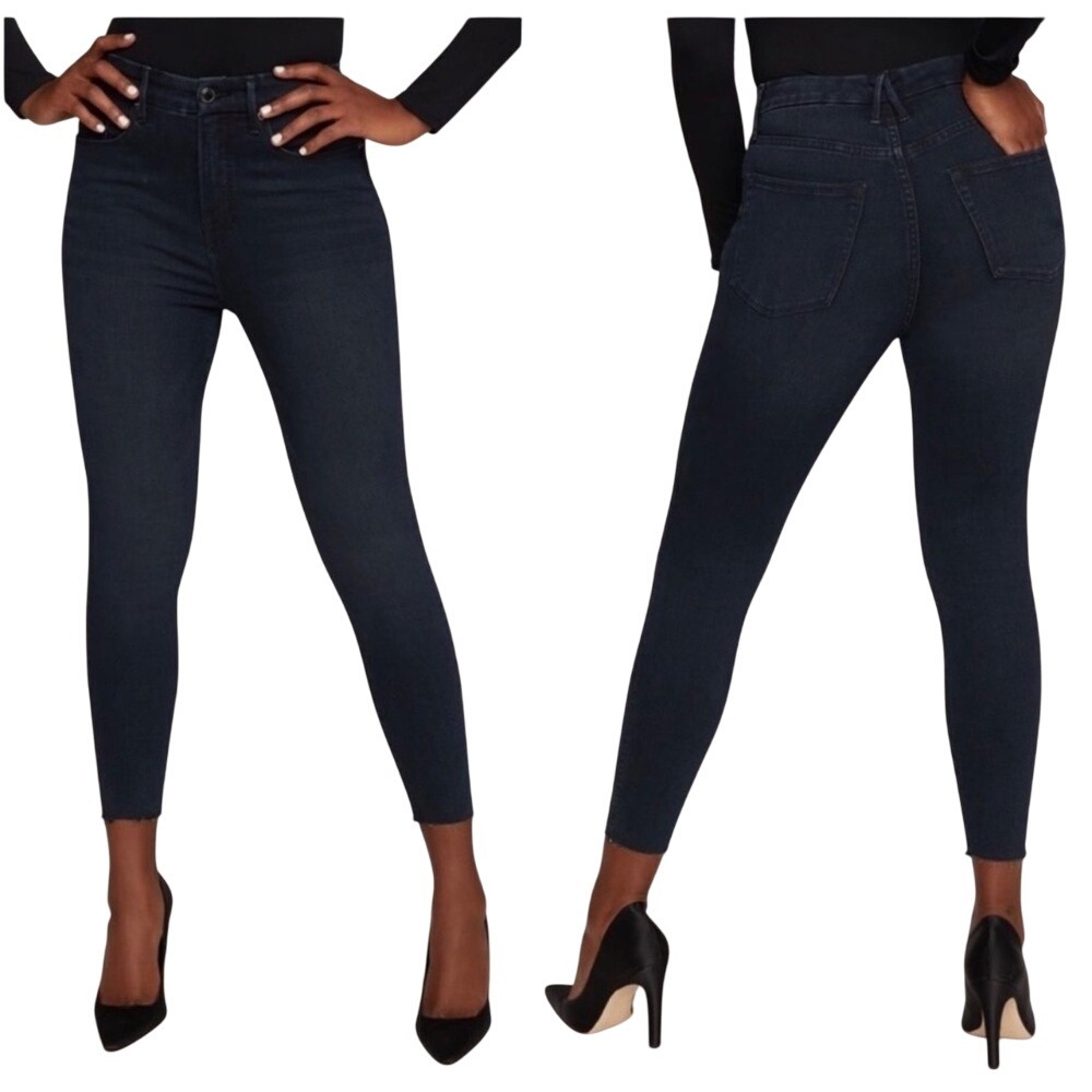 Good American Good Waist Crop Raw Hem Jeans in BLUE631 High‎ Rise